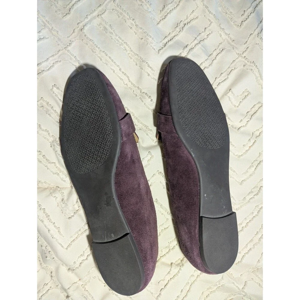 Tory Burch Plum Purple Suede Loafers Gold Buckle Flats Size 10